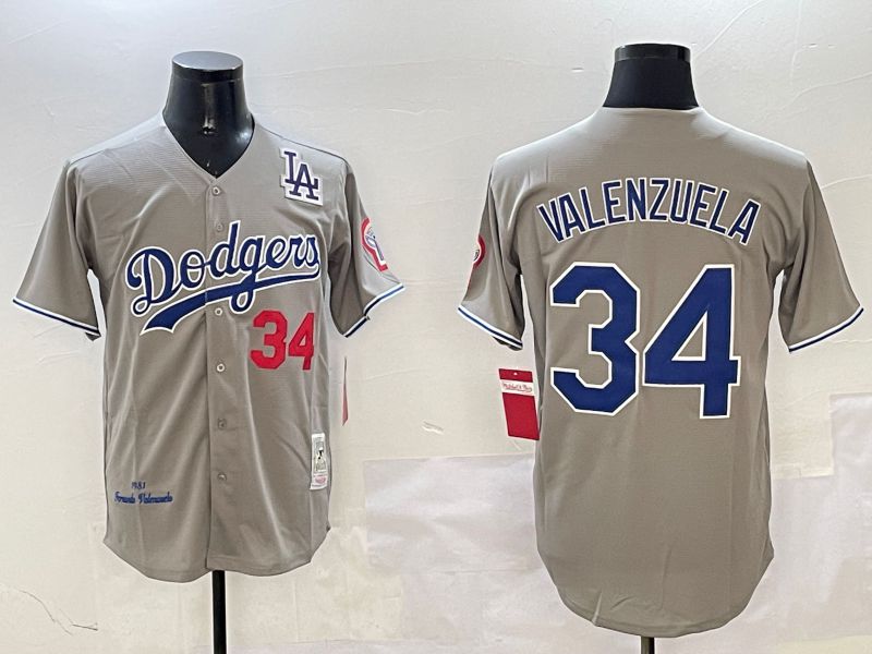 Men Los Angeles Dodgers #34 Valenzuela Grey Throwback Game 2025 Nike MLB Jersey style 3134->los angeles dodgers->MLB Jersey